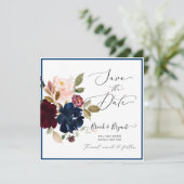 水彩ダスティーブルー バーガンディー ブラッシュ ローズ 招待状 (スタンド正面)