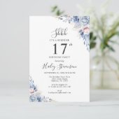 水彩ダスティーブルー ボホー おしゃれ 17歳の誕生日 招待状 (スタンド正面)
