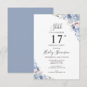 水彩ダスティーブルー ボホー おしゃれ 17歳の誕生日 招待状 (正面/裏面)