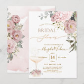 水彩ダスティーローズ ハイドランジア ブライダルシャワー 招待状 (正面/裏面)