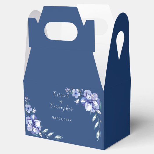 水彩ダスティー素朴ブルーフローラ結婚ズ フェイバーボックス (オープン)