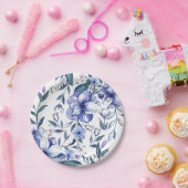 水彩ダスティー素朴ブルーフローラ結婚ズ ペーパープレート (パーティー)