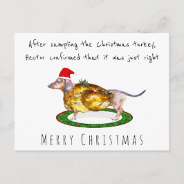 水彩ダックスおもしろいフント食べクリスマスターキー ポストカード
