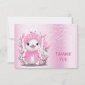 水彩ダックピンクの花サンキューカード サンキューカード (正面)