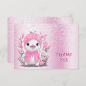 水彩ダックピンクの花サンキューカード サンキューカード (正面/裏面)