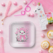 水彩ダックピンクの花紙プレート ペーパープレート (パーティー)