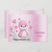 水彩ダックピンクフローラサンキューカード サンキューカード (正面/裏面)