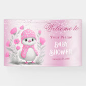 水彩ダックピンクフローラベビーシャワーへようこそ 横断幕 (横)