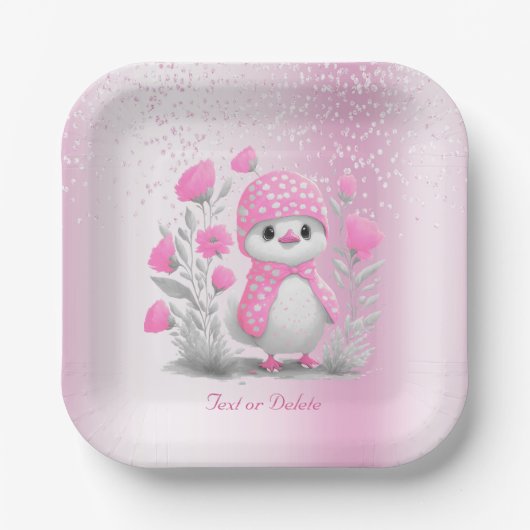 水彩ダックピンクフローラ紙プレート ペーパープレート (正面)