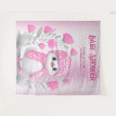 水彩ダックピンクフローラ背景 タペストリー (正面(横))