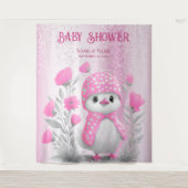 水彩ダックピンクフローラ背景 タペストリー (正面)