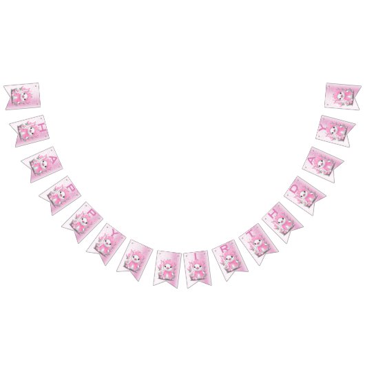 水彩ダックピンク花束フラッグ バンティングフラッグ (全)