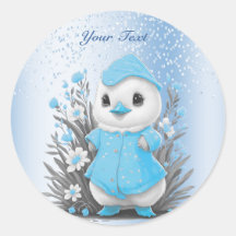 水彩ダックブルーフラワーステッカー