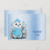 水彩ダックブルーフラワーズサンキューカード サンキューカード (正面/裏面)