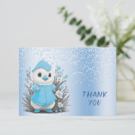 水彩ダックブルーフラワーズサンキューカード サンキューカード