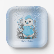 水彩ダックブルーフラワーズ紙プレート