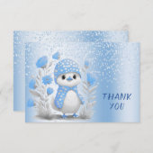 水彩ダックブルーフローラサンキューカード サンキューカード (正面/裏面)