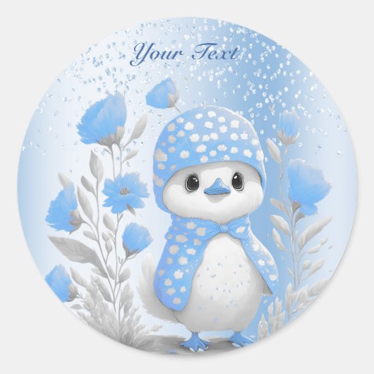 水彩ダックブルーフローラシール ラウンドシール (正面)