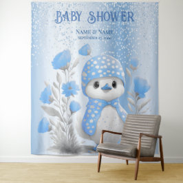 水彩ダックブルーフローラ背景 タペストリー