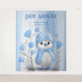 水彩ダックブルーフローラ背景 タペストリー (正面)