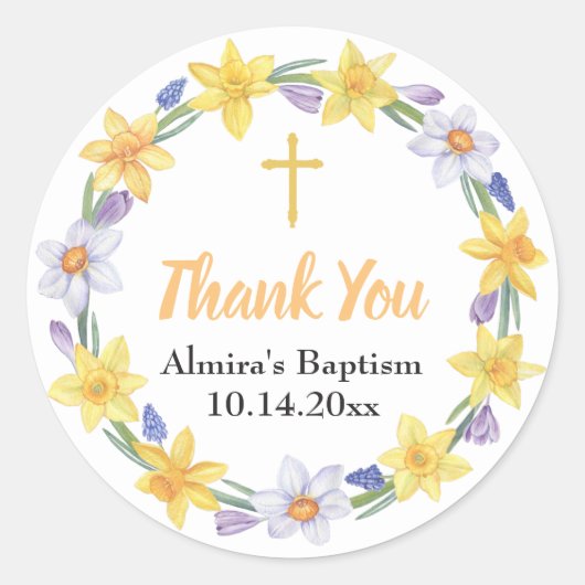 水彩ダフォディルリースフローラシール ラウンドシール (正面)