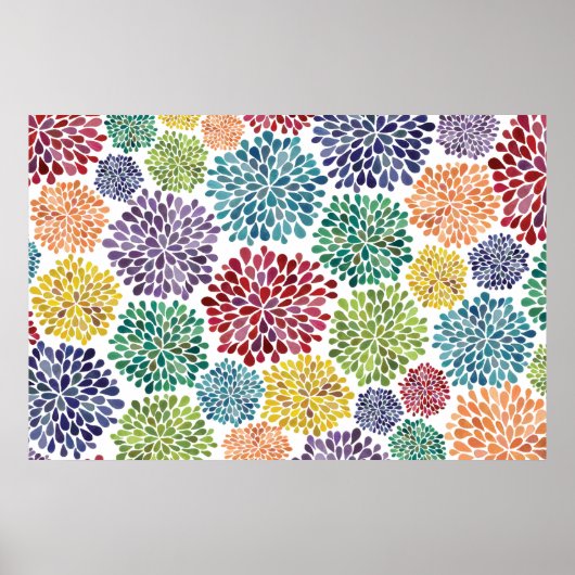 水彩ダリアフラワーズブライトポスターアートプリント ポスター (正面)