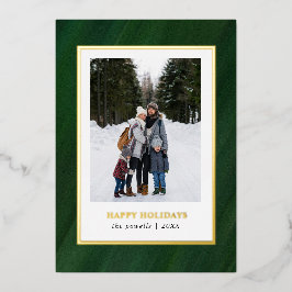 水彩ダークグリーンフレームフォトクリスマス 箔シーズンカード