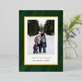 水彩ダークグリーンフレームフォトクリスマス 箔シーズンカード (立ち正面)