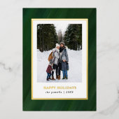 水彩ダークグリーンフレーム3写真クリスマス 箔シーズンカード (正面)