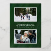 水彩ダークグリーンフレーム3写真クリスマス 箔シーズンカード (裏面)