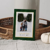 水彩ダークグリーンフレーム3写真クリスマス 箔シーズンカード