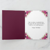 水彩ダークピンクの花誕生日 カード (内部)