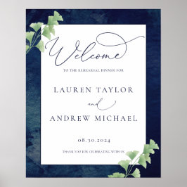 水彩ダークブルーグリーンリハーサルディナー ポスター