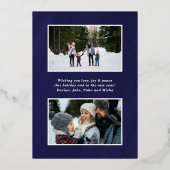 水彩ダークブルーフレーム3写真クリスマス 箔シーズンカード (裏面)