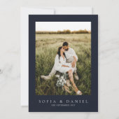 水彩ダークブルー冬のフローラ写真結婚の 招待状 (裏面)