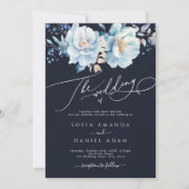 水彩ダークブルー冬の花卉 ウェディング 招待状 (正面)