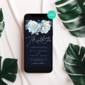 水彩ダークブルー冬の花卉 ウェディング 招待状