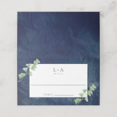 水彩ダークブルー結婚グリーン座席表 プレイスカード (外部開封)