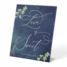 水彩ダークブルー緑結婚のデザートバー