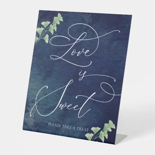 水彩ダークブルー緑結婚のデザートバー 台座サイン (正面)