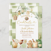 水彩チェックのカクテルとコーヒー冬のクリスマス 招待状 (正面/裏面)