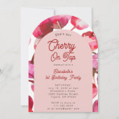 水彩チェリーオントップ ファースト 1歳の誕生日アーチ 招待状 (正面)