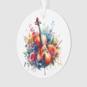 水彩チェロと花のパーソナライズ オーナメント (正面)