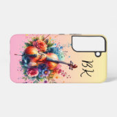 水彩チェロと花のパーソナライズ SAMSUNG GALAXYケース (裏面横)