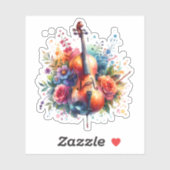 水彩チェロと花 シール (シート)