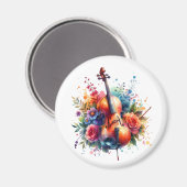 水彩チェロと花 マグネット (正面/裏面)