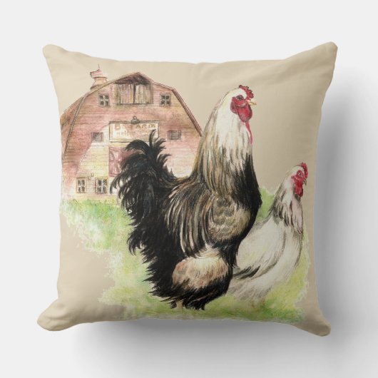 水彩チキンズヘン&ルースターファームバード クッション (正面)