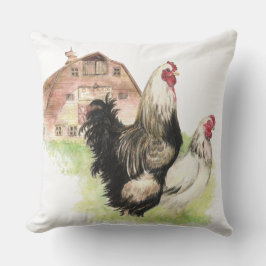 水彩チキンズヘン&ルースターファームバード クッション