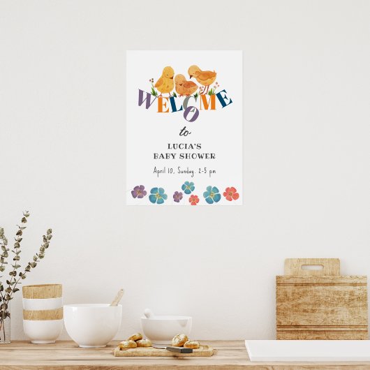 水彩チキンファミリーベビーシャワーへようこそ ポスター (キッチン)