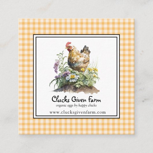 水彩チキンファーム生卵 スクエア名刺 (正面)
